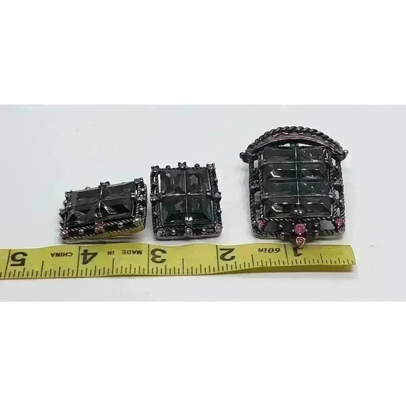 Art Deco Topaz Crystal Brooch Earrings Set Midnight Madness Sarah Coventry 60s - Picture 7 of 8